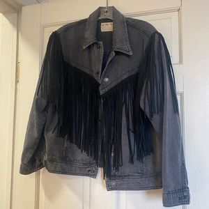 Free People denim fringe jacket M